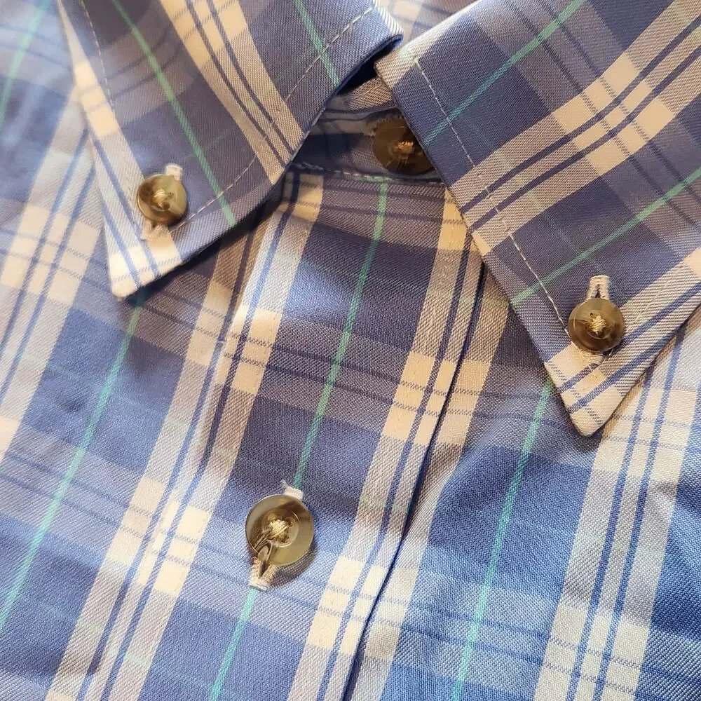 L.L. Bean Plaid Button-down Shirt, Traditional Fit Light Blue Long Sleeved Sz XL - Picture 3 of 12